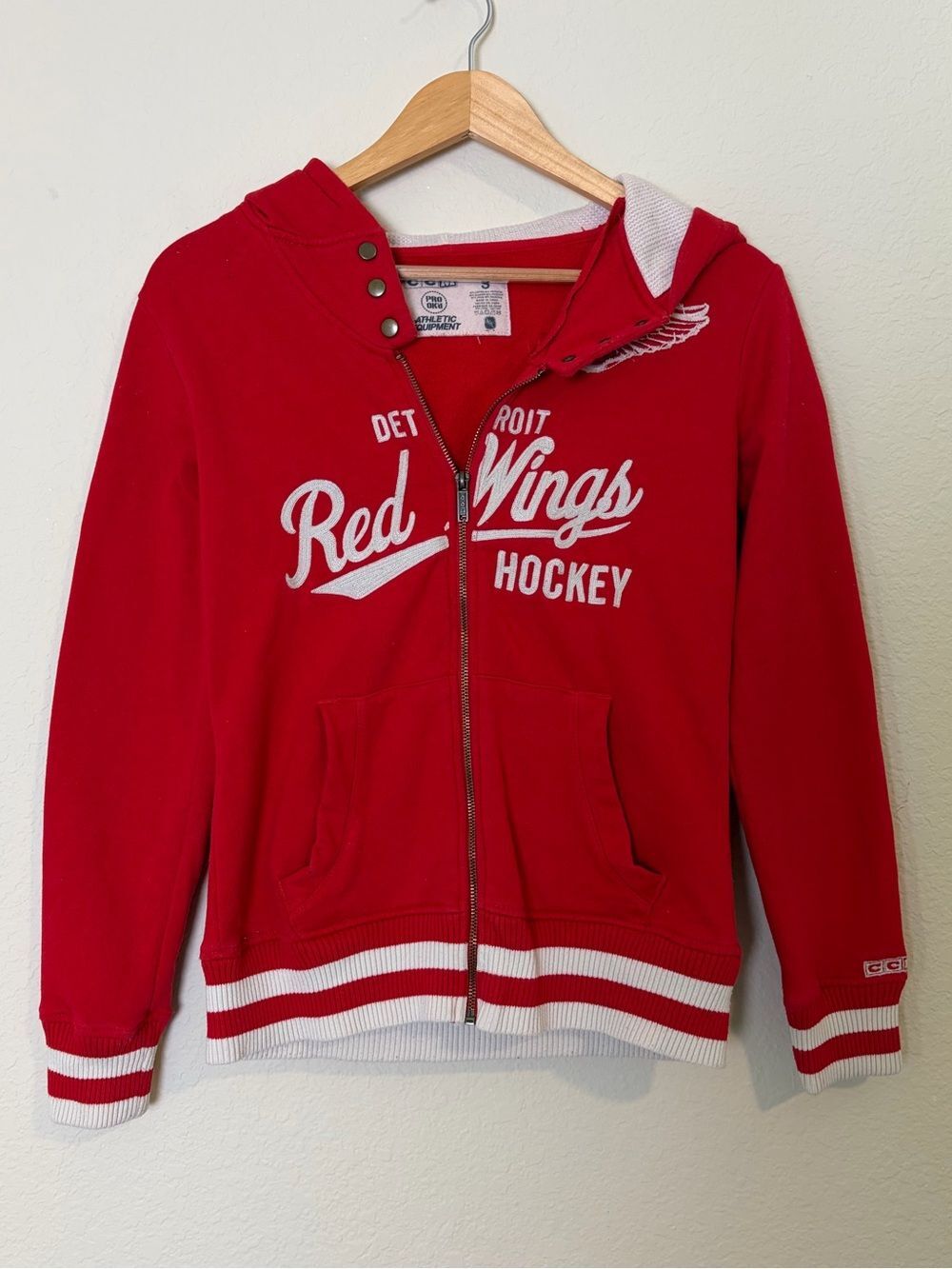 Red Wing Red Hockey Athletic Streetwear Y2K Zip Up Pocket Hooded Jacket